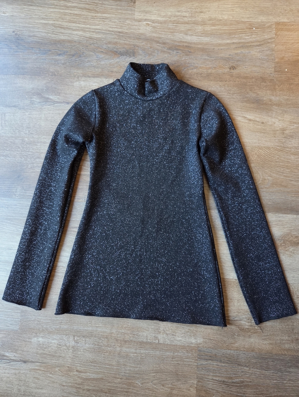 Zara Metallic Black and Silver Open Back Mock Neck Long Sleeve Sweater size S